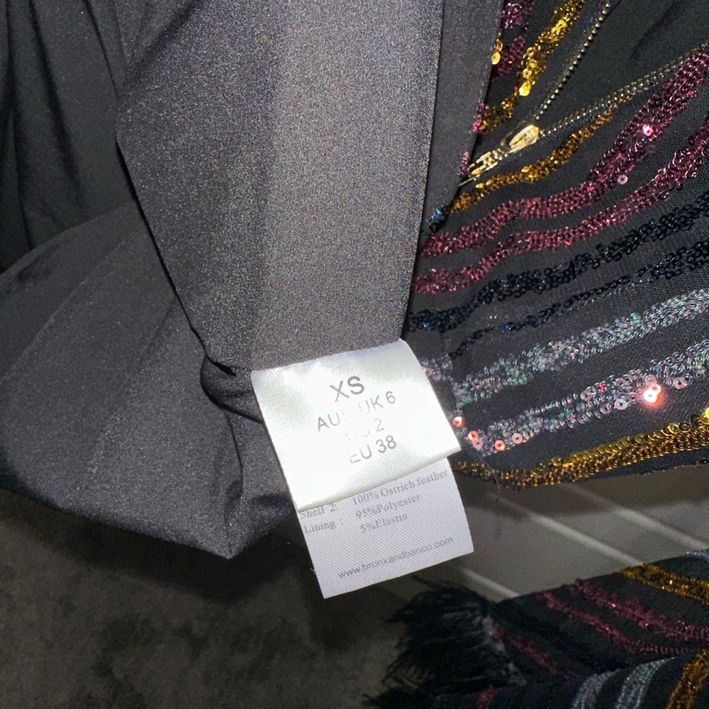 Bronx and Banco Multicolor Sequin Stripe Mini Dress with Feather Cuffs - Picture 5 of 5